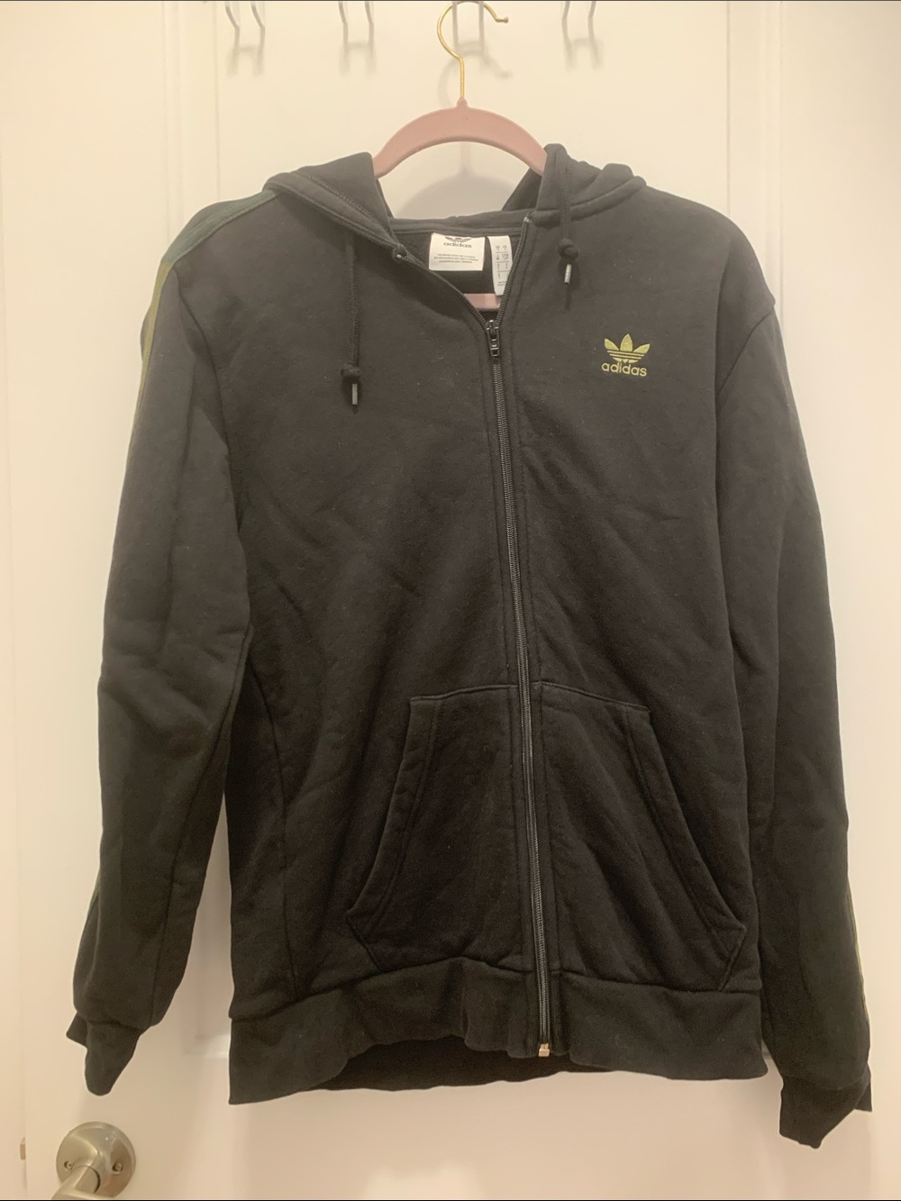 adidas Black Full-Zip Hooded Jacket with Olive Logo Unisex